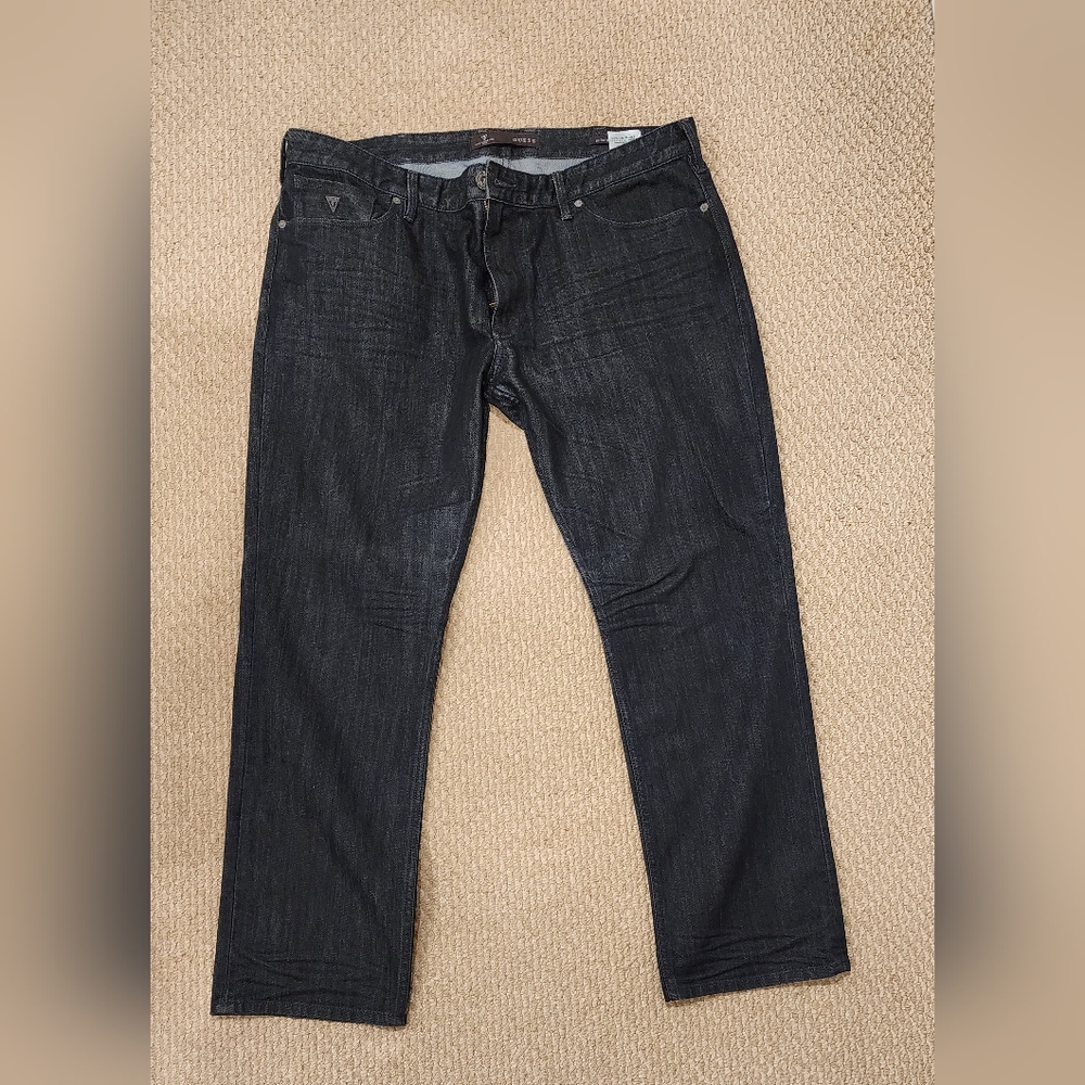 Mens GUESS Slim Straight Jeans 40x30 Navy Blue